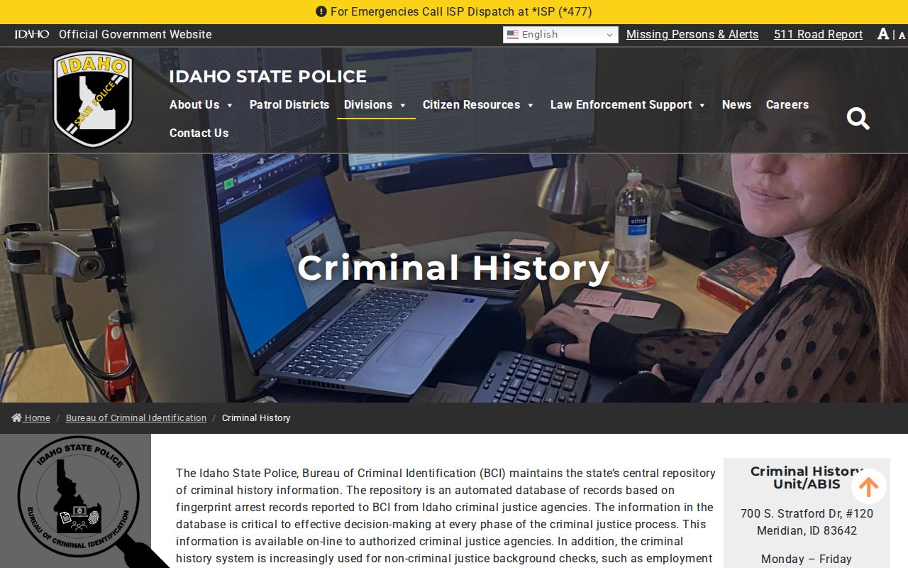 Shoshone County criminal history BCI repository information