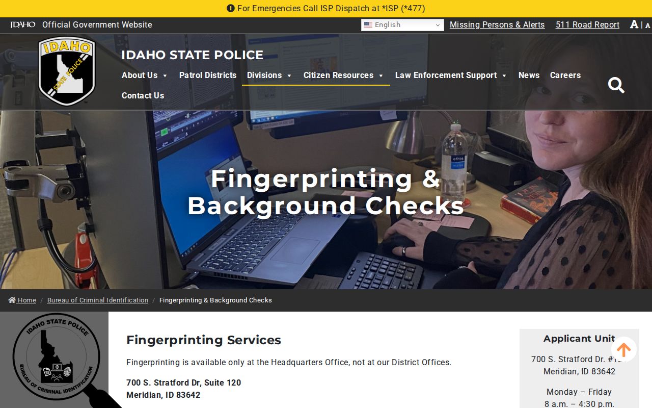 Shoshone County criminal history BCI name and fingerprint check instructions