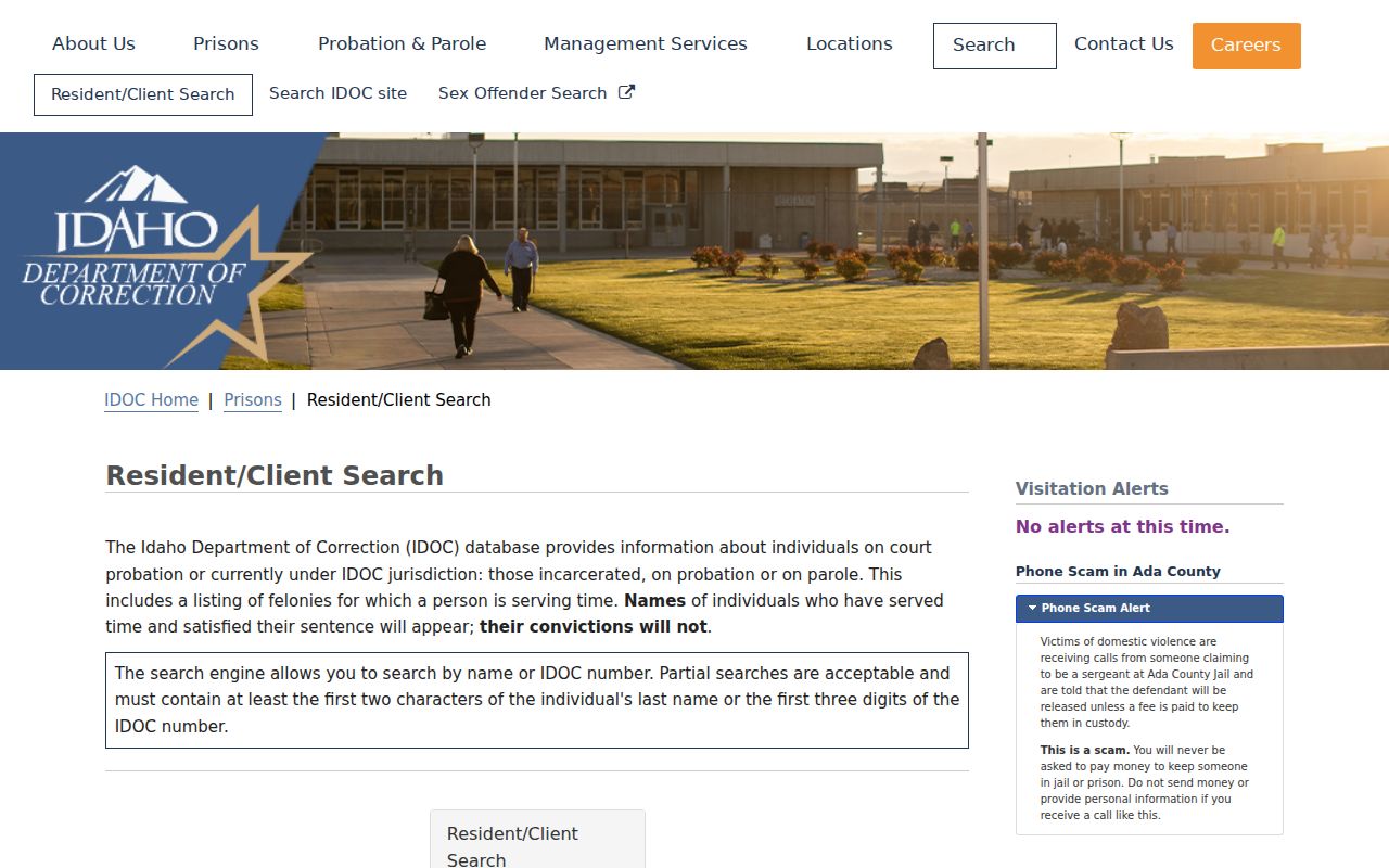 Shoshone County criminal record IDOC resident and client search
