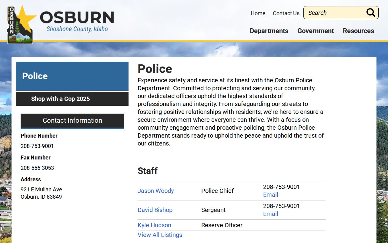 Osburn record check official Police Department page