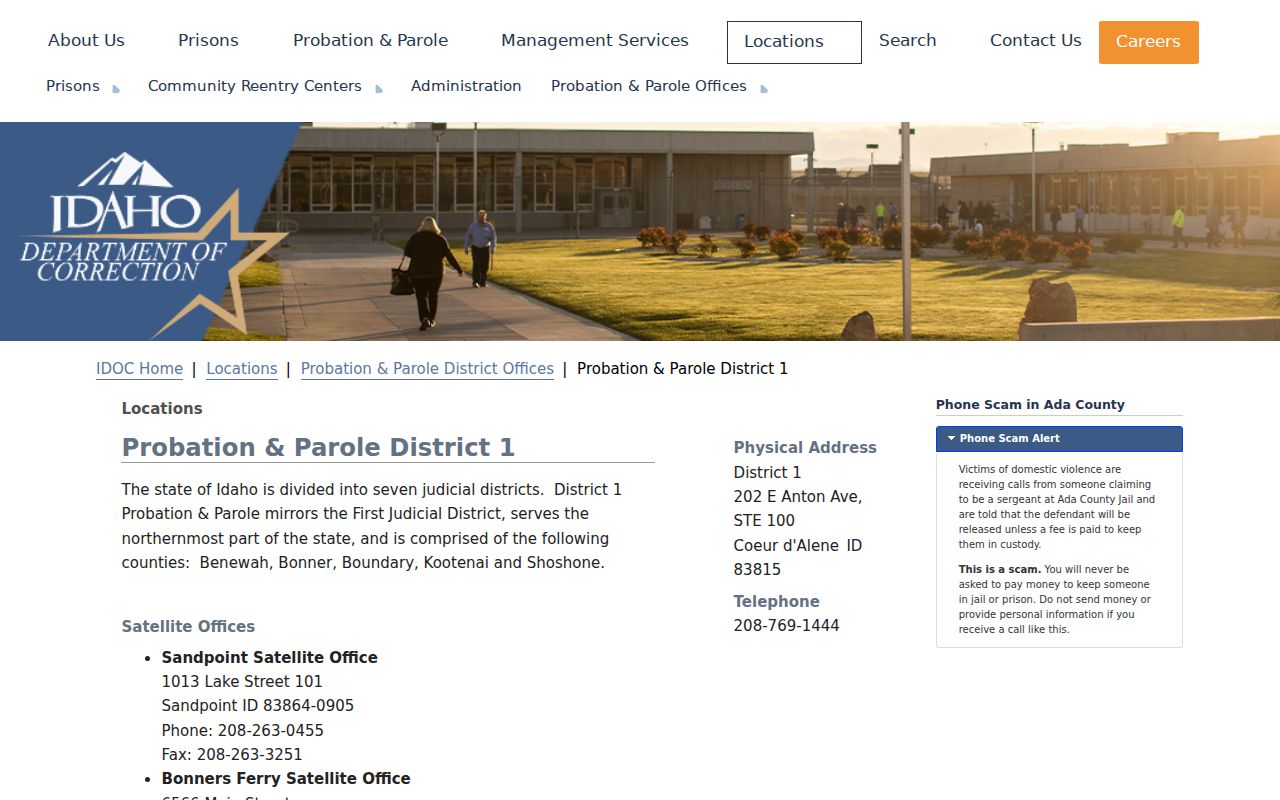Pinehurst record check IDOC District 1 supervision source