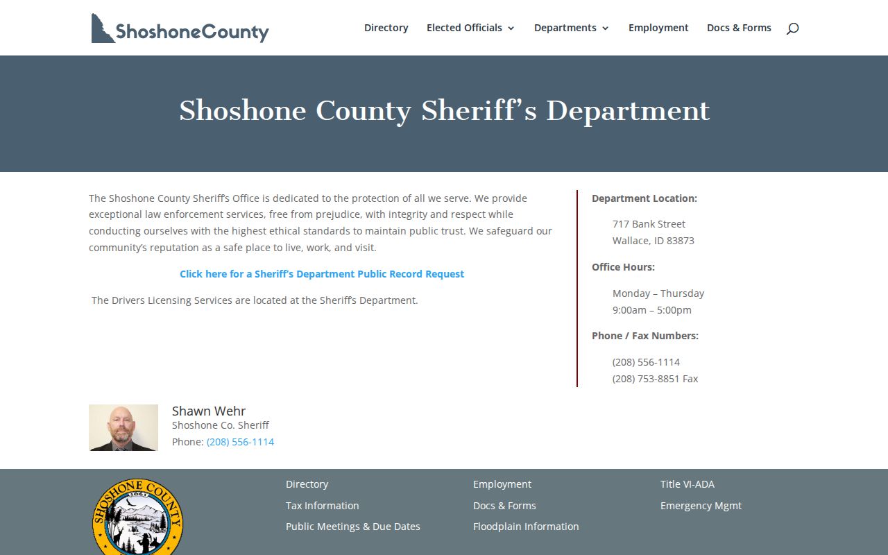 Shoshone County arrest search Sheriff office source