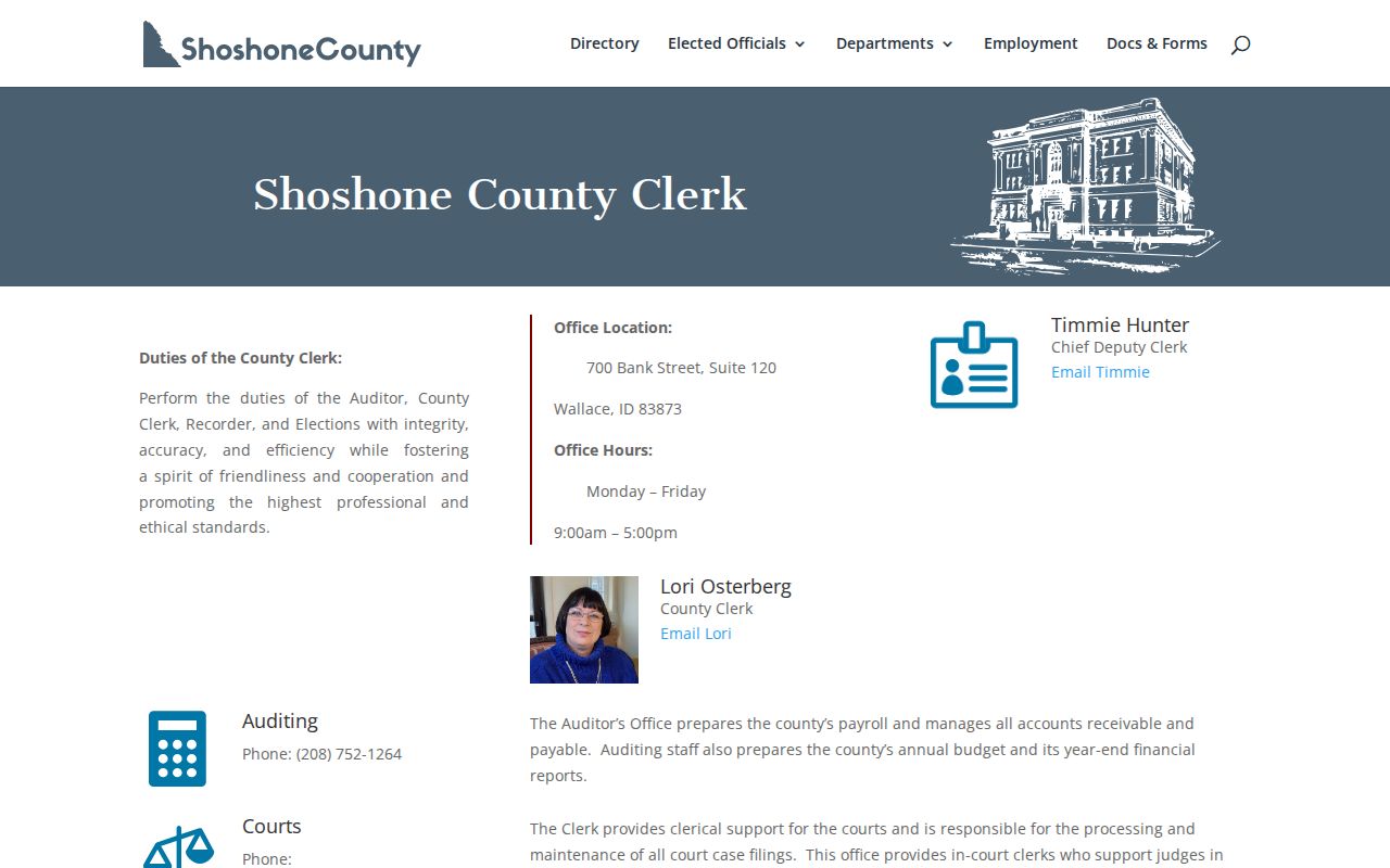 Shoshone County court case records clerk contact