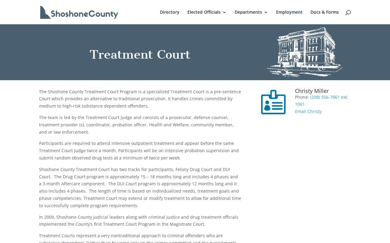 Shoshone County criminal court Treatment Court program