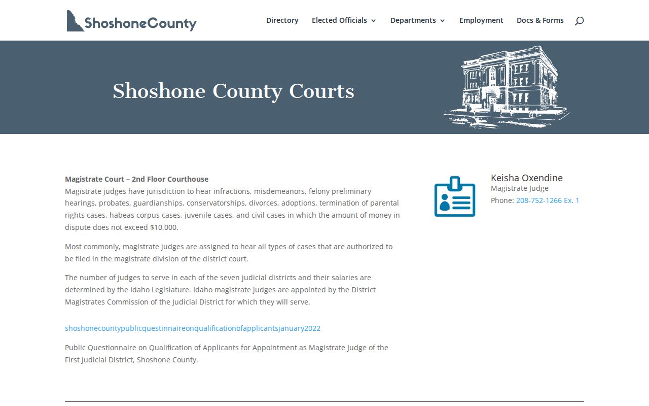 Shoshone County criminal court cases official court page