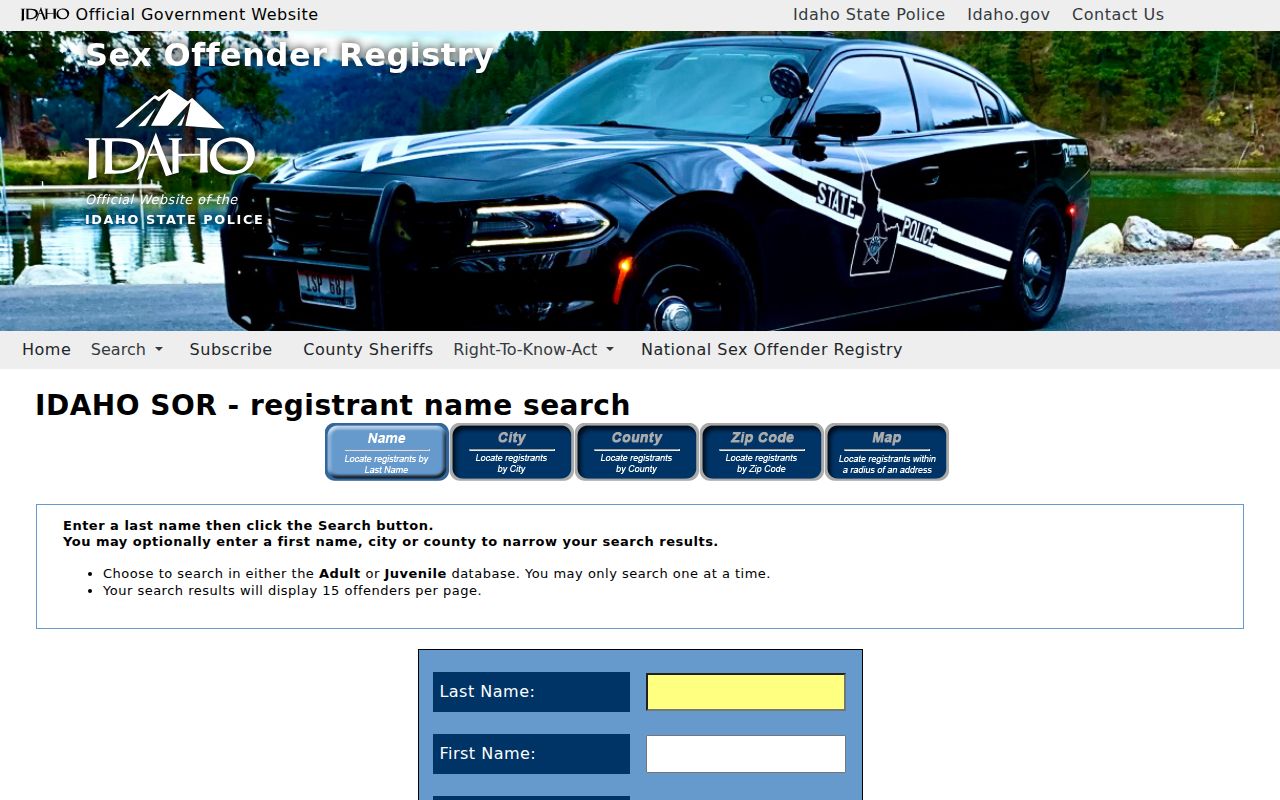 Shoshone County sex offender lookup by name and county